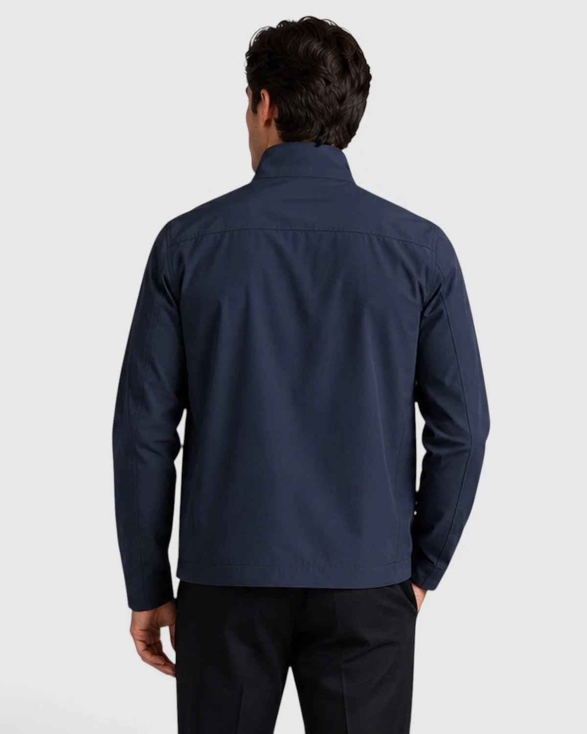 Textured Woven Zip Front Jacket with Structured Collar for Men