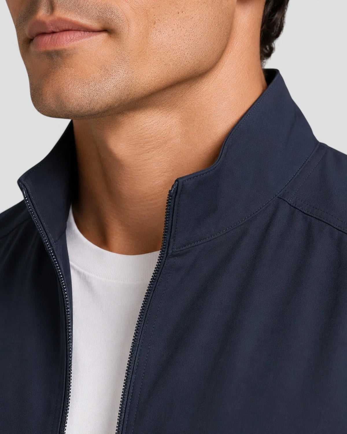 Textured Woven Zip Front Jacket with Structured Collar for Men