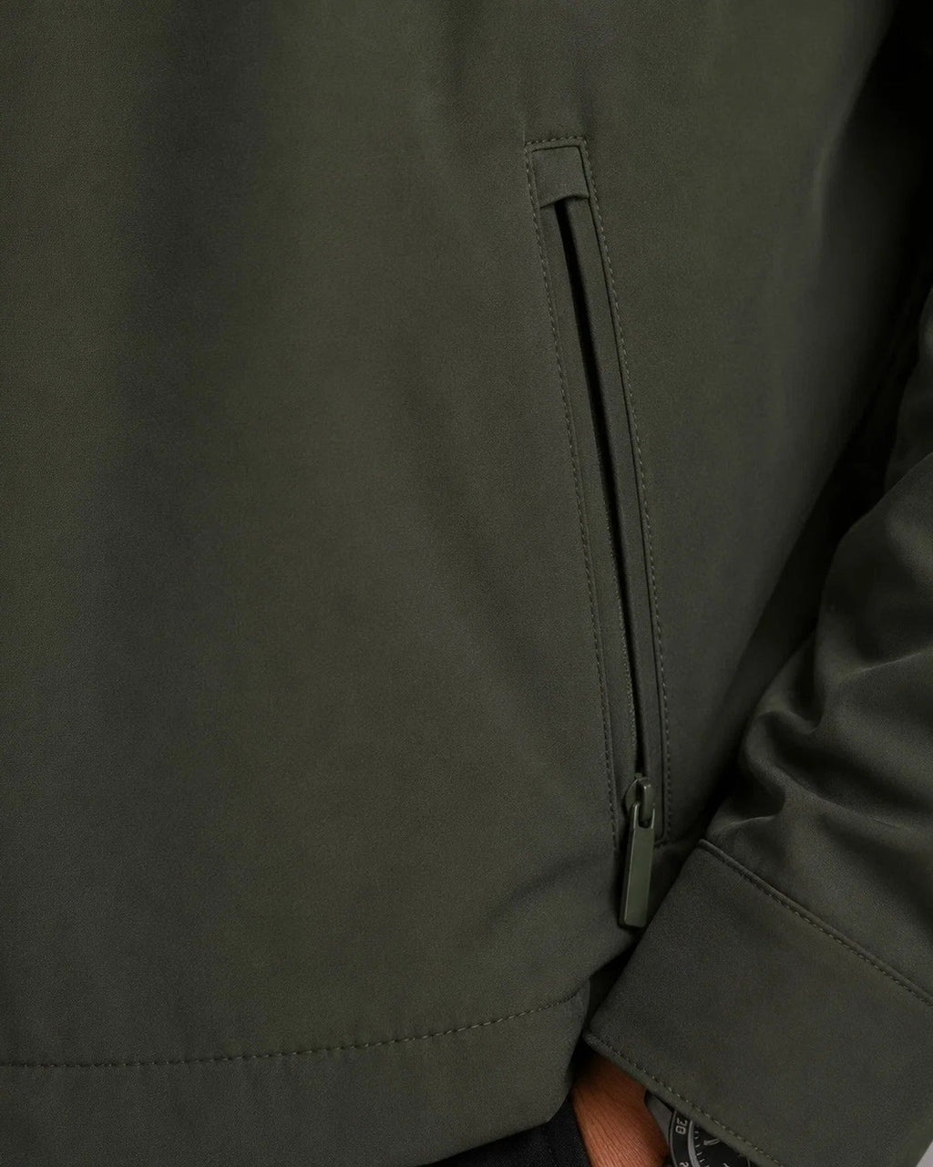 Textured Woven Zip Front Jacket with Structured Collar for Men