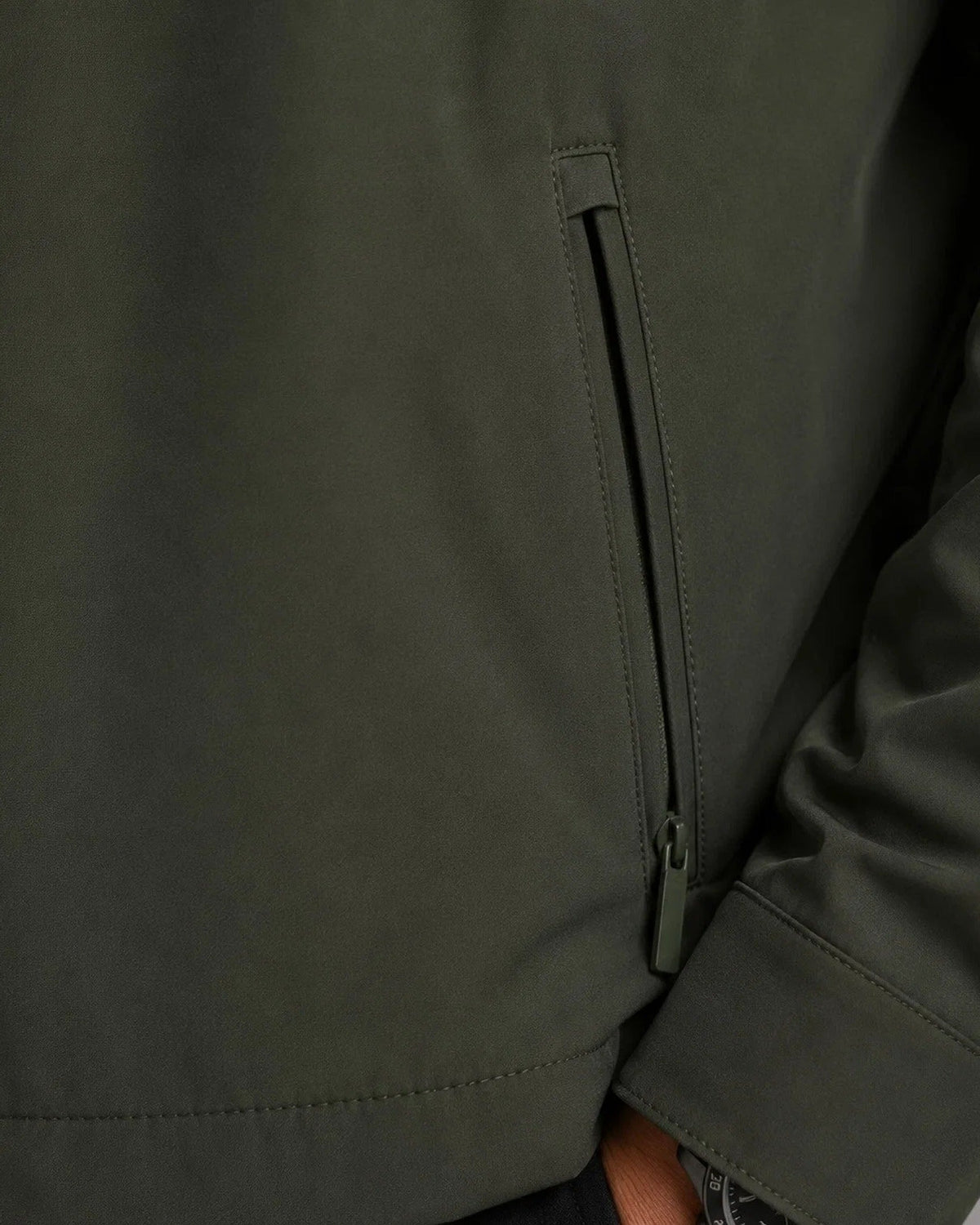 Textured Woven Zip Front Jacket with Structured Collar for Men