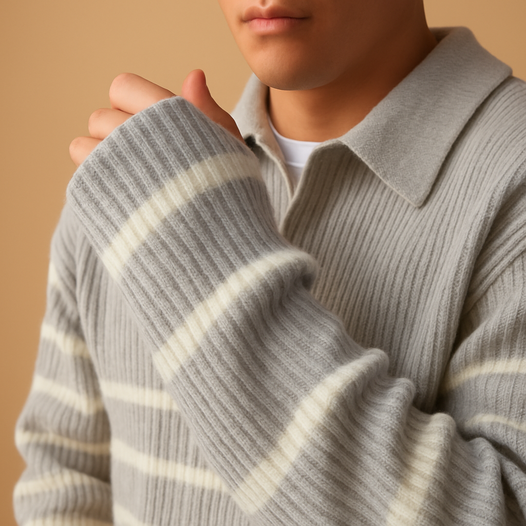 Men's Striped Sweater with Half-Zip | Casual Loose Fit