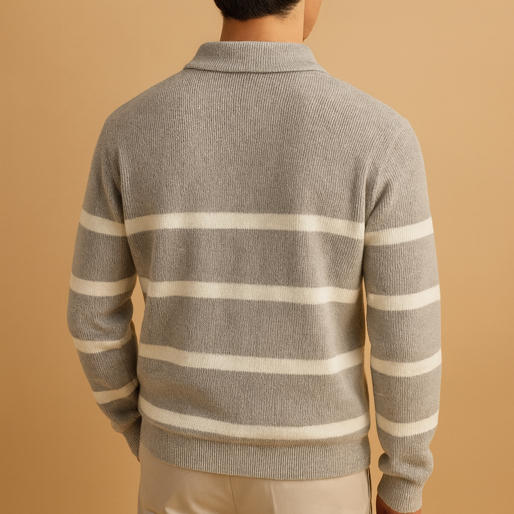 Men's Striped Sweater with Half-Zip | Casual Loose Fit