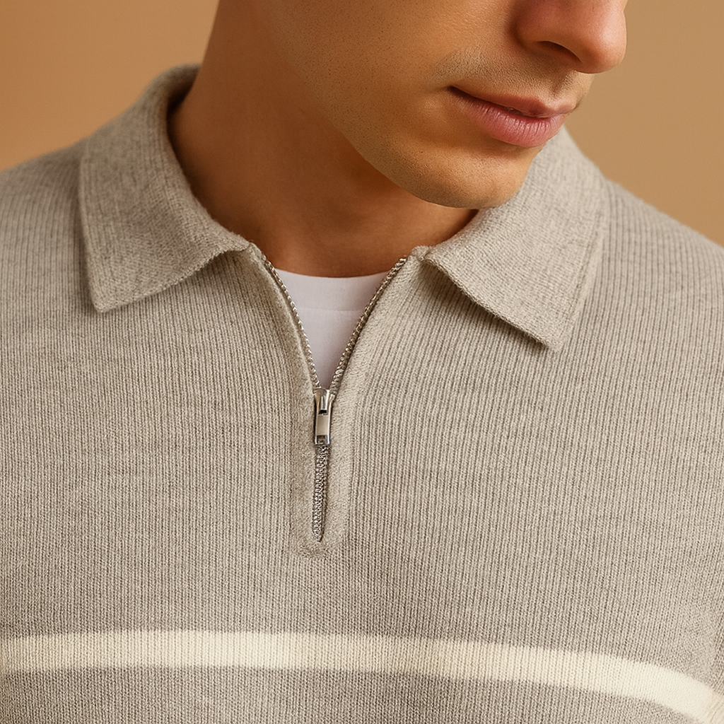 Men's Striped Sweater with Half-Zip | Casual Loose Fit
