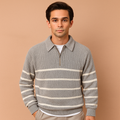 Men's Striped Sweater with Half-Zip | Casual Loose Fit