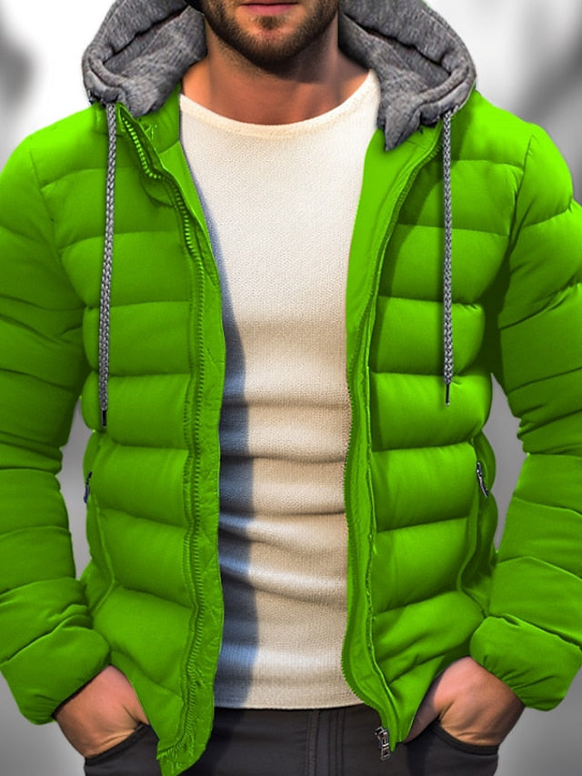 Men's Winter Jacket with Hood | Zipper Closure