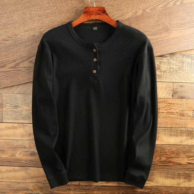 Waffle Knit Henley Relaxed Fit Long Sleeve Textured Casual Shirt for Men