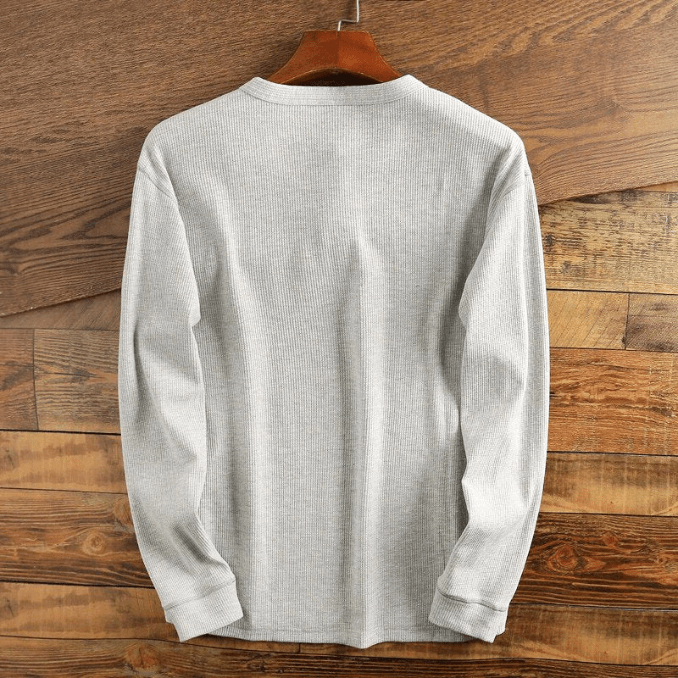 Waffle Knit Henley Relaxed Fit Long Sleeve Textured Casual Shirt for Men