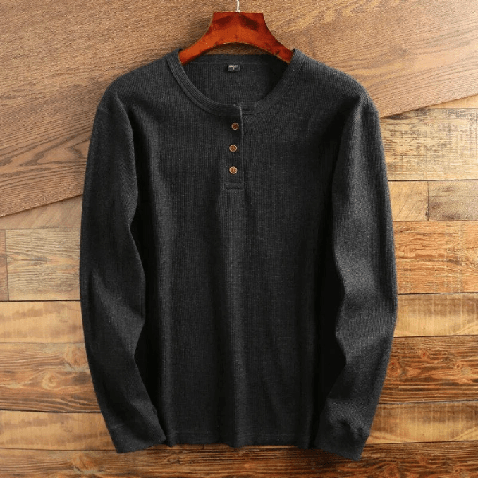 Waffle Knit Henley Relaxed Fit Long Sleeve Textured Casual Shirt for Men