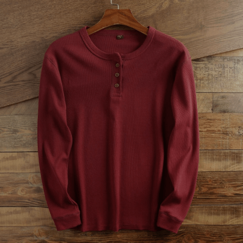 Waffle Knit Henley Relaxed Fit Long Sleeve Textured Casual Shirt for Men