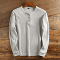 Waffle Knit Henley Relaxed Fit Long Sleeve Textured Casual Shirt for Men