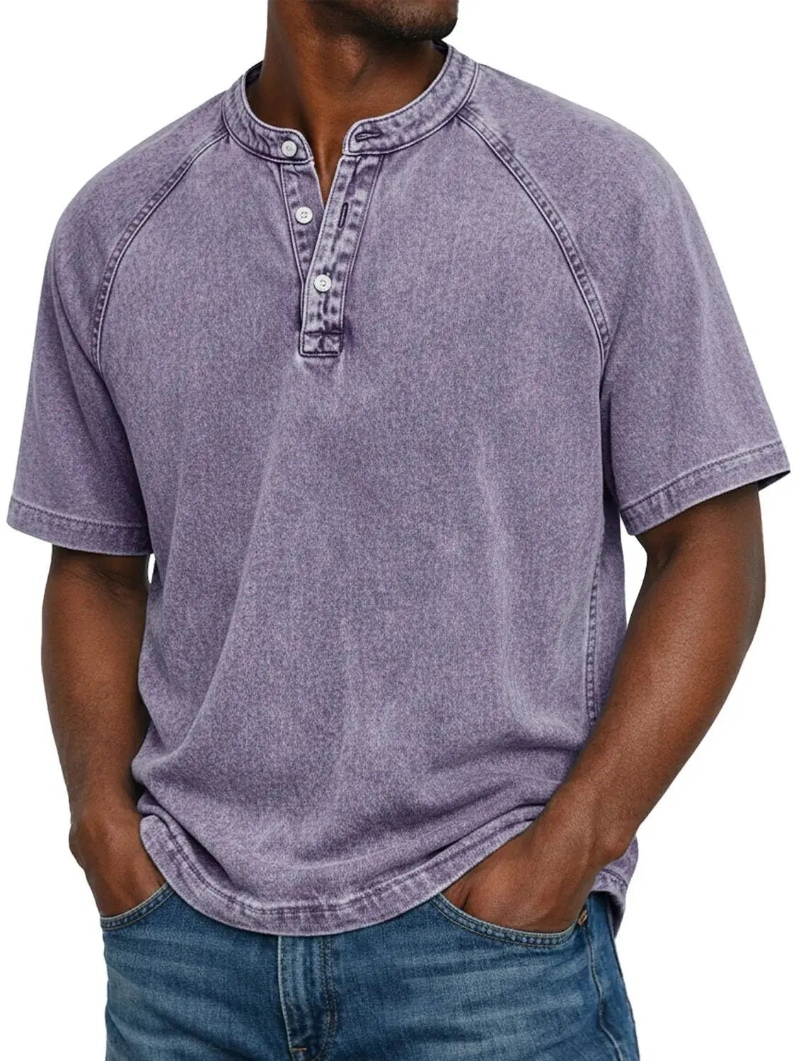 Washed Henley Short Sleeve T-Shirt for Men