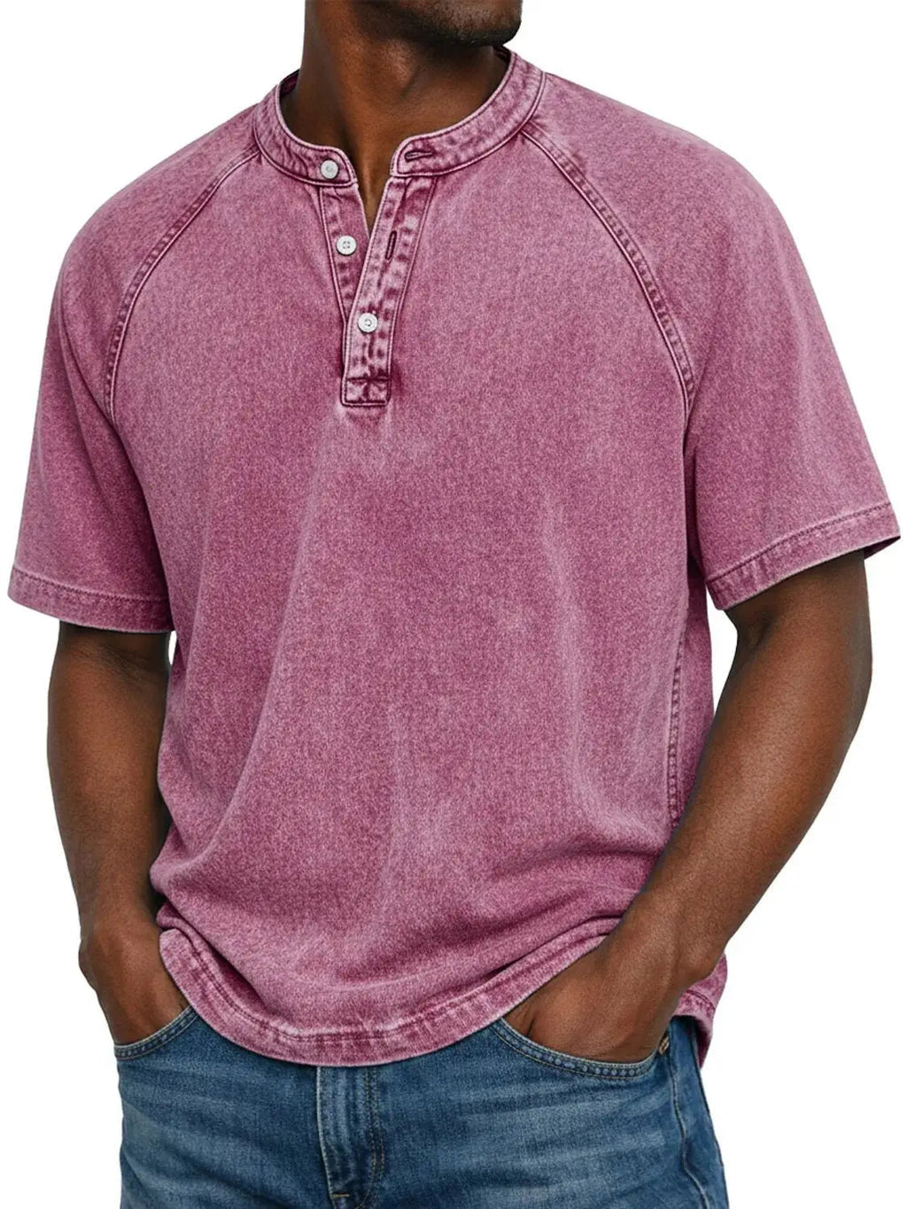 Washed Henley Short Sleeve T-Shirt for Men