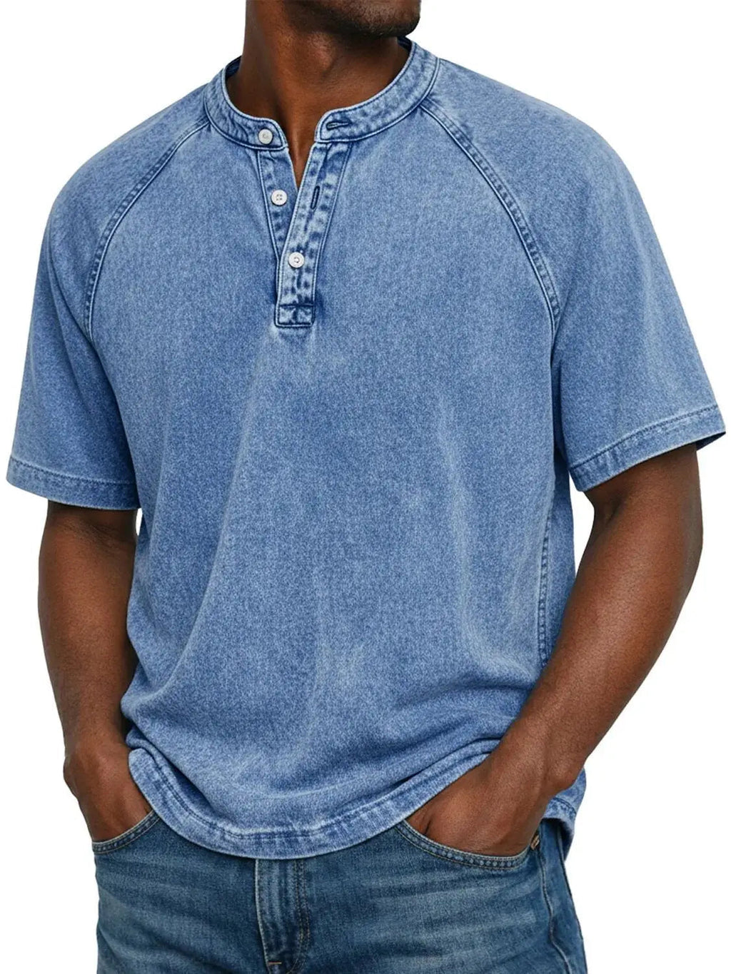 Washed Henley Short Sleeve T-Shirt for Men