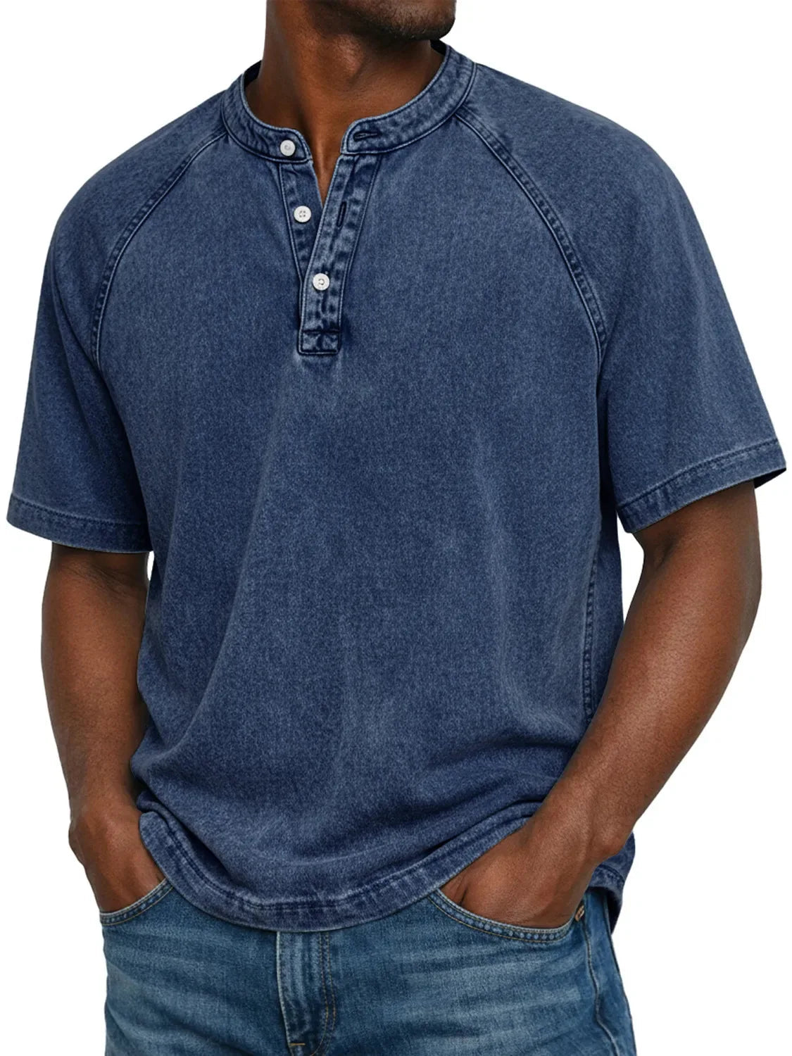 Washed Henley Short Sleeve T-Shirt for Men