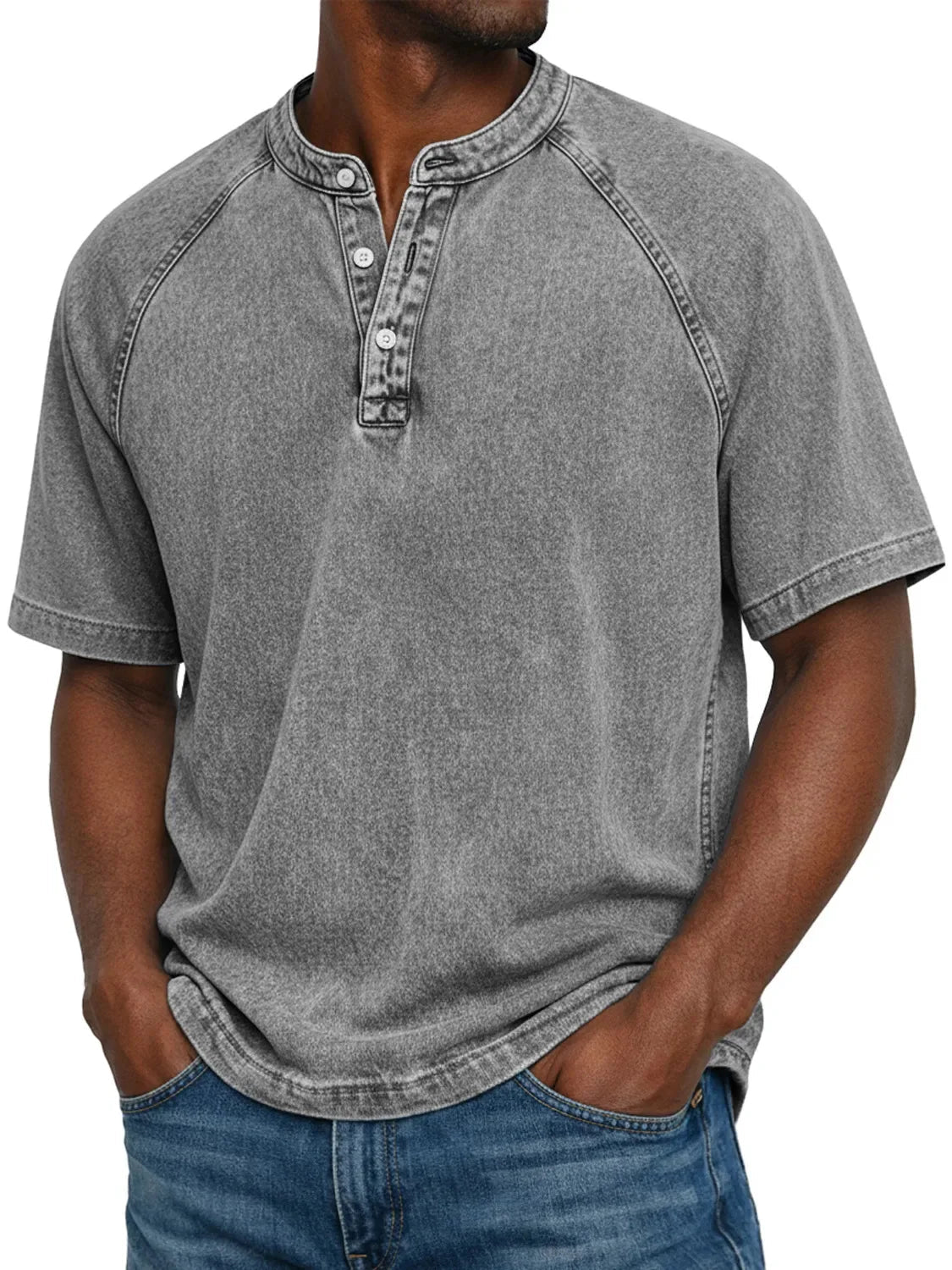 Washed Henley Short Sleeve T-Shirt for Men