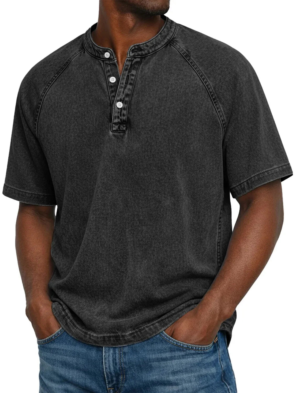 Washed Henley Short Sleeve T-Shirt for Men