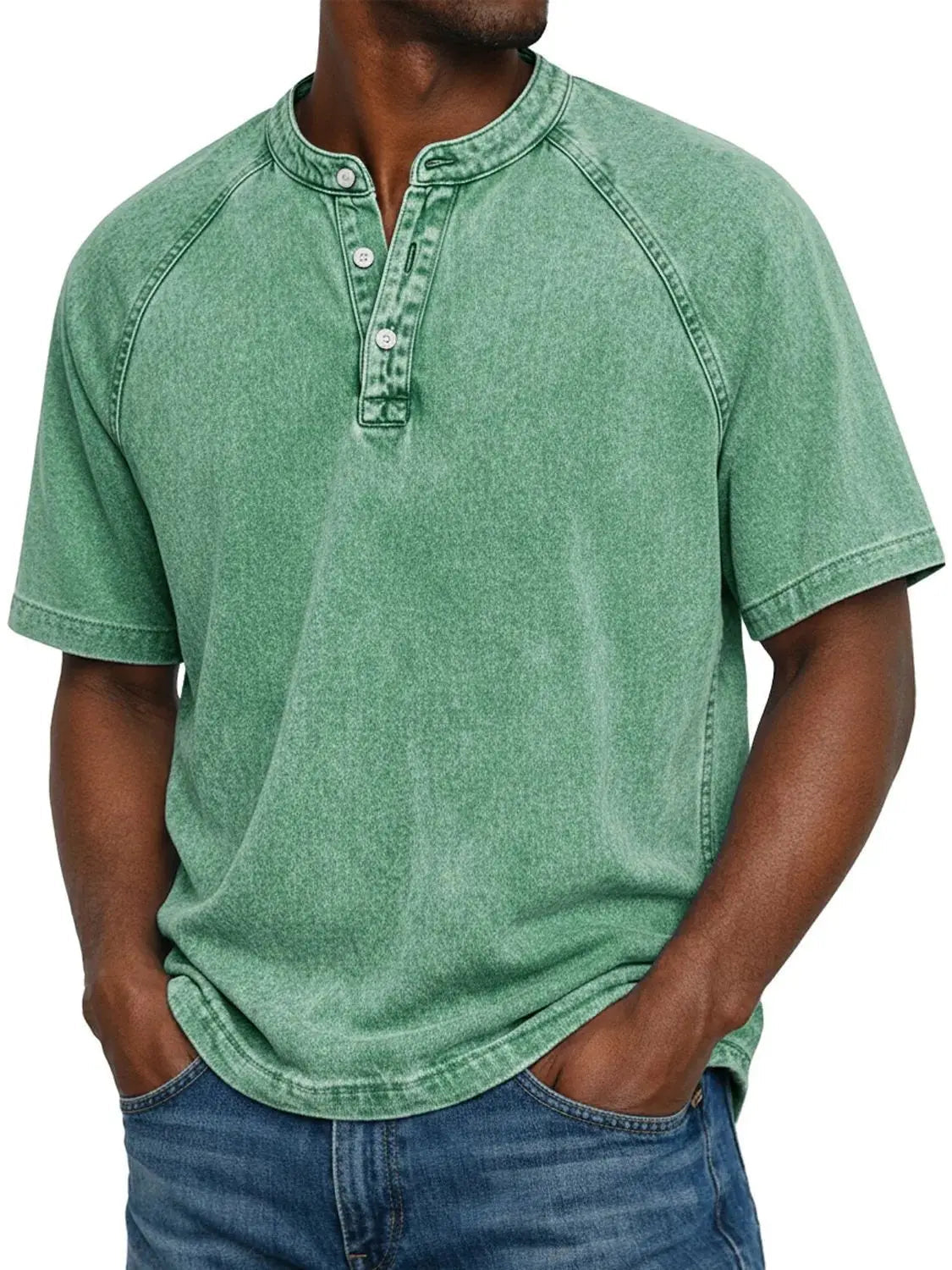 Washed Henley Short Sleeve T-Shirt for Men