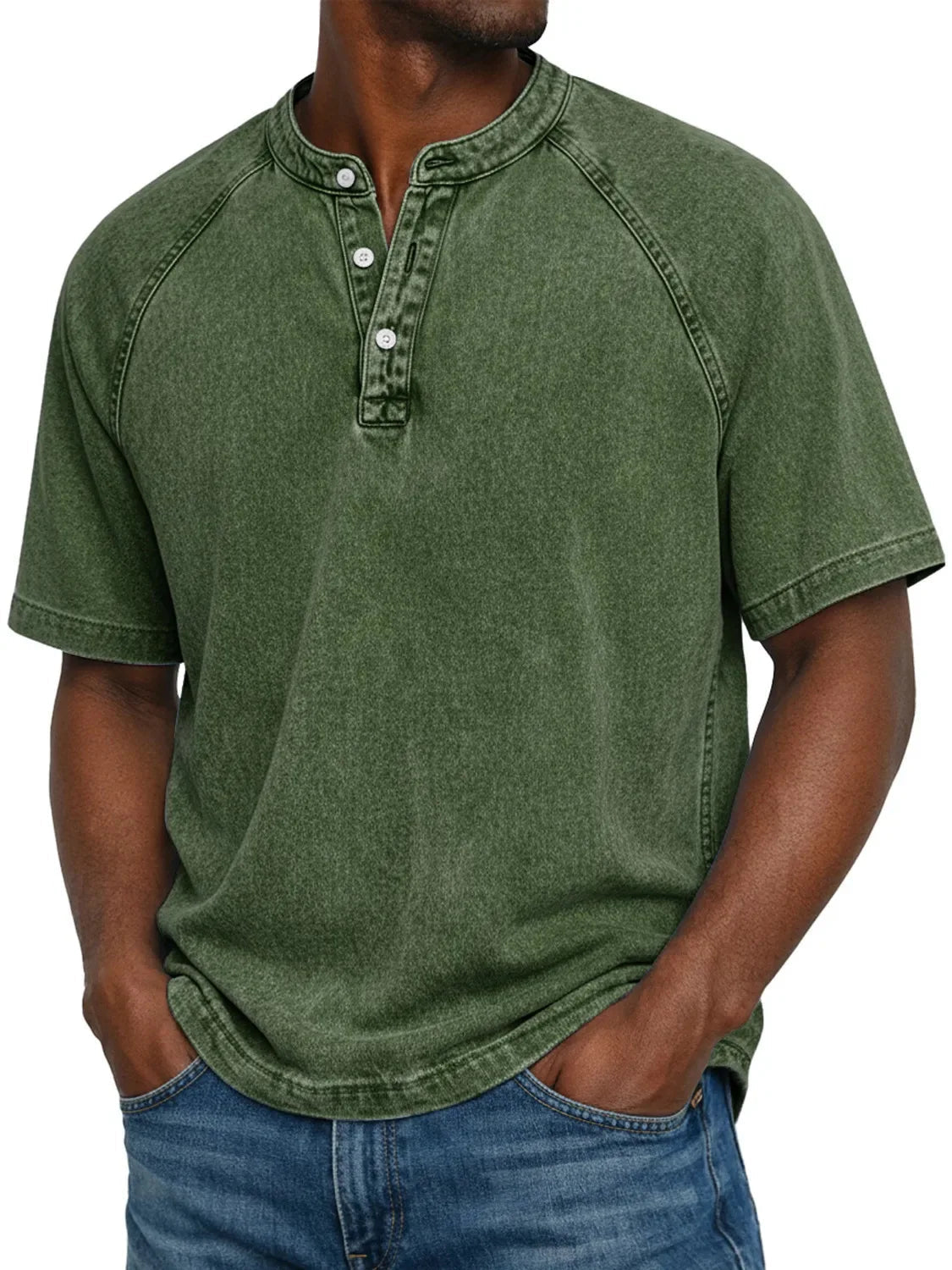 Washed Henley Short Sleeve T-Shirt for Men
