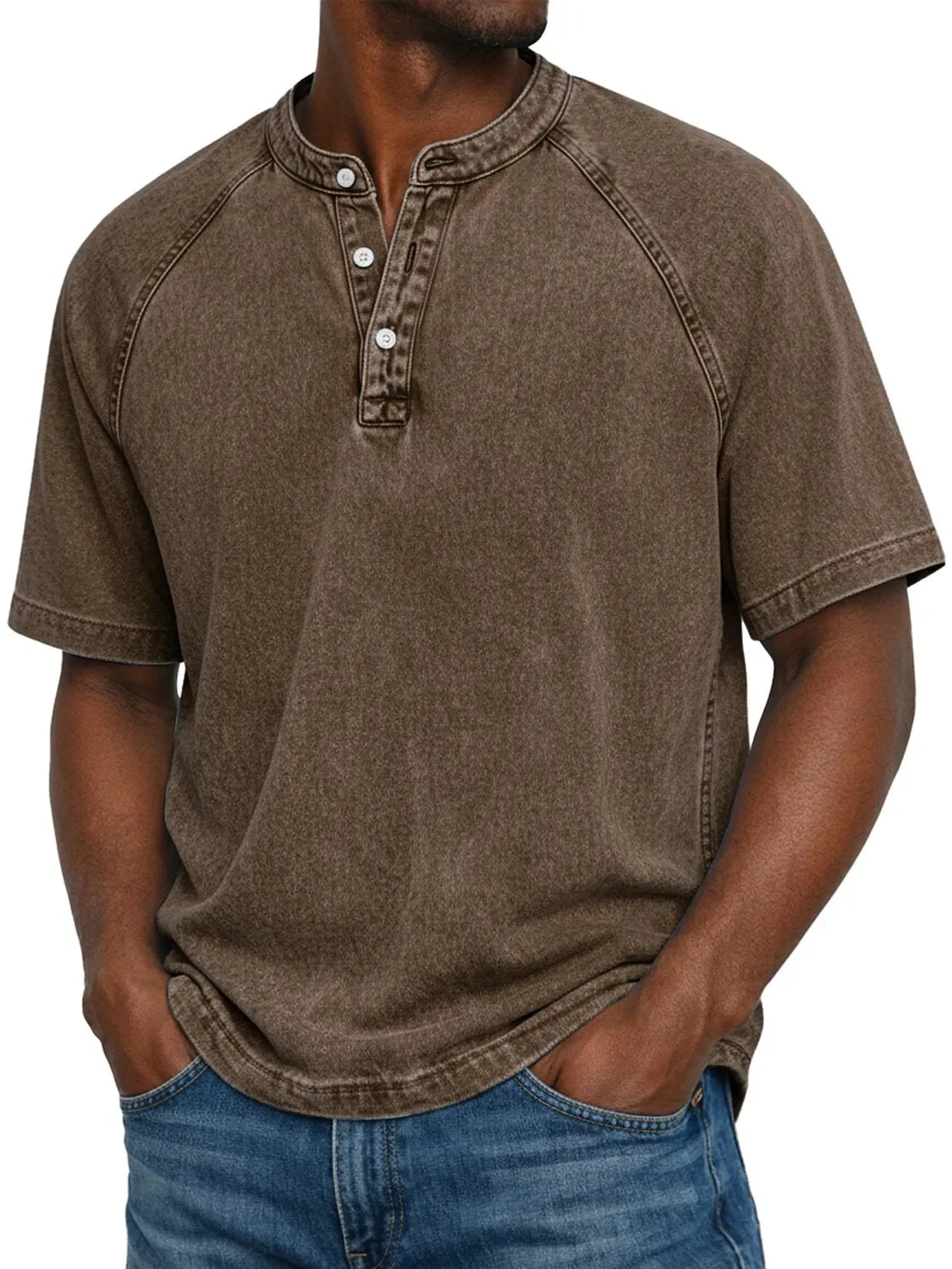Washed Henley Short Sleeve T-Shirt for Men