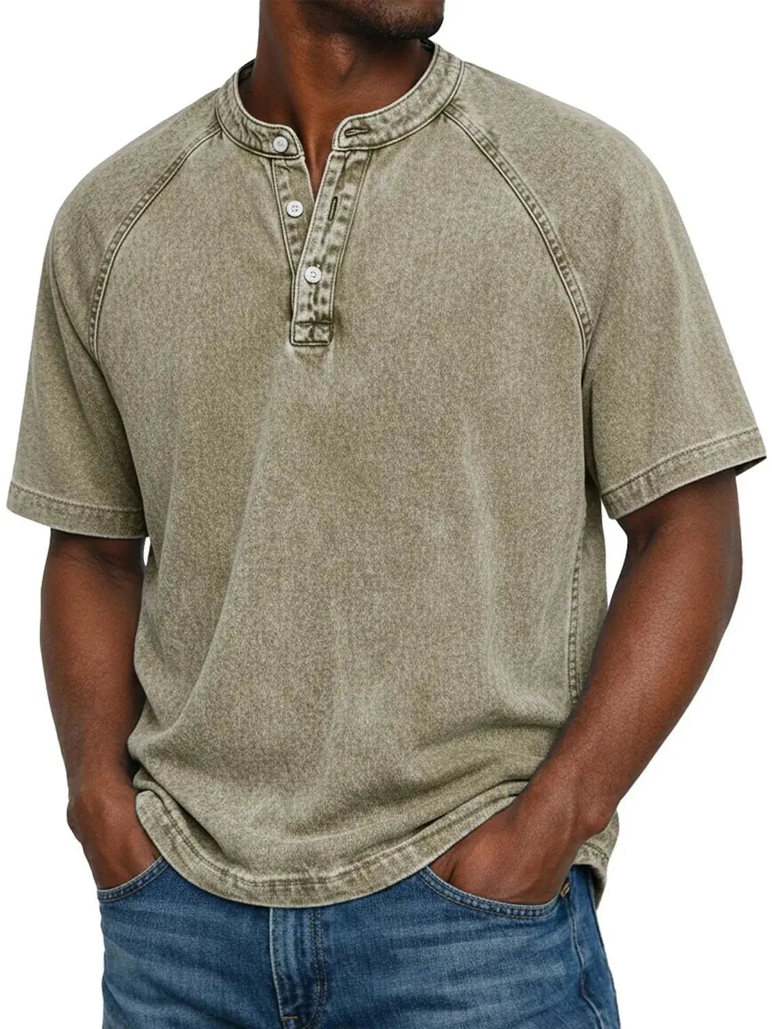 Washed Henley Short Sleeve T-Shirt for Men
