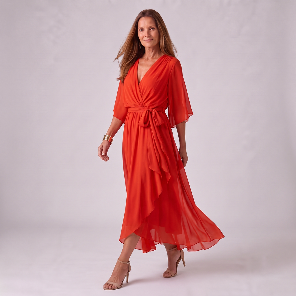 Wrap V-Neck Long Sleeve Midi Dress for Women | Wedding Guest Occasion