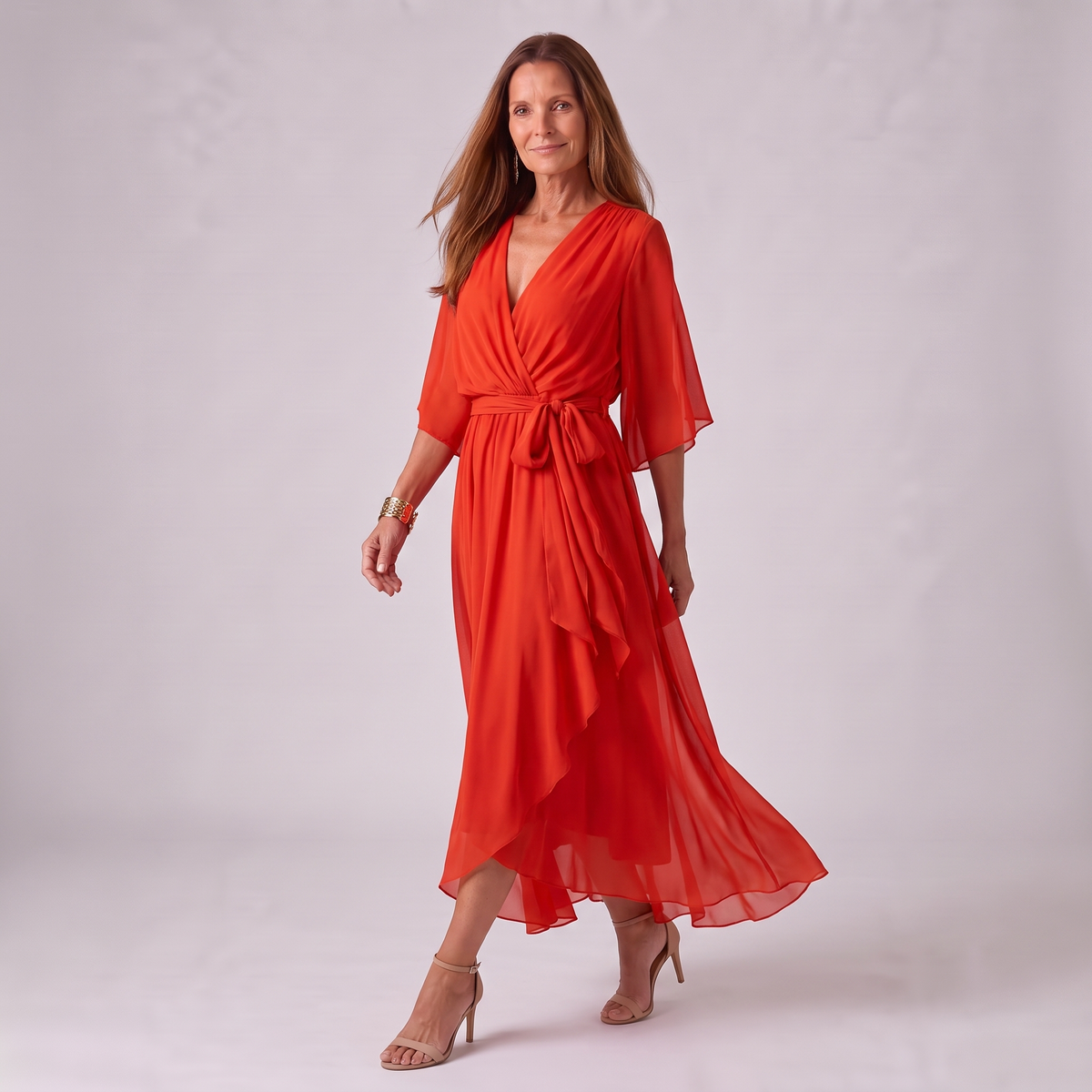 Wrap V-Neck Long Sleeve Midi Dress for Women | Wedding Guest Occasion
