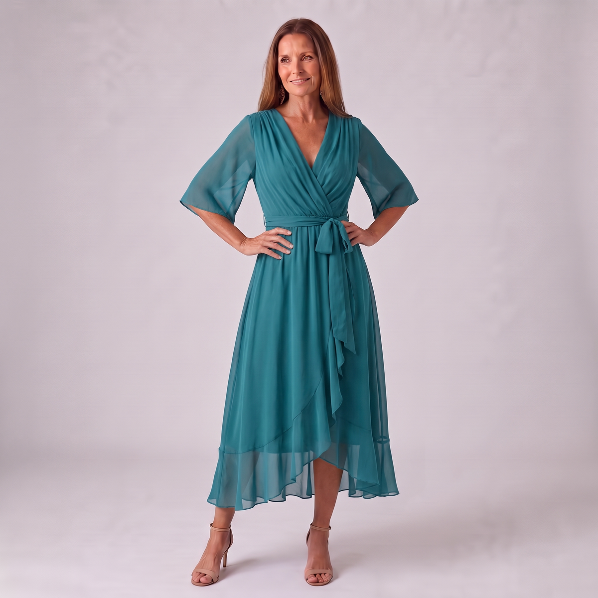 Wrap V-Neck Long Sleeve Midi Dress for Women | Wedding Guest Occasion