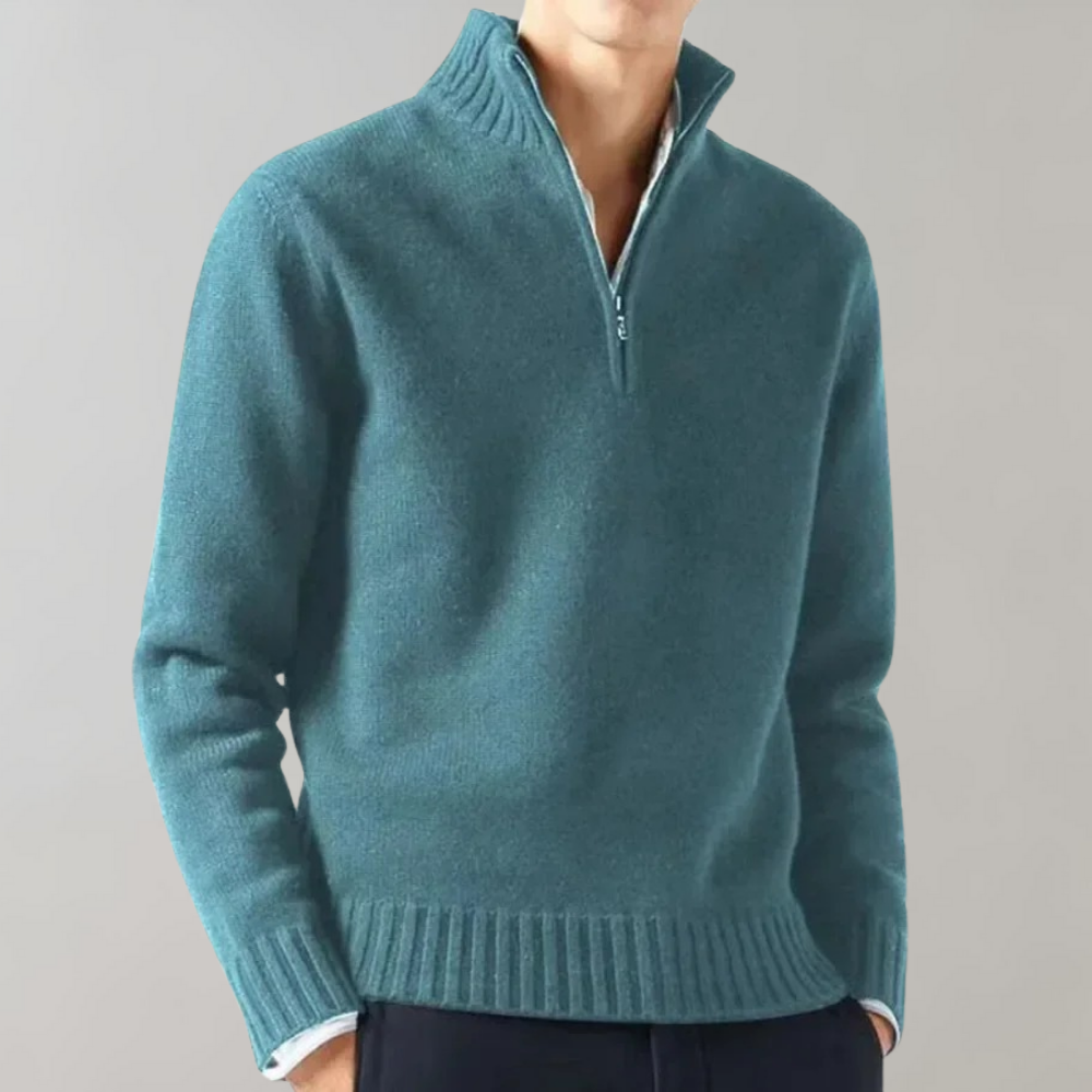 Men's Sweater | Long Sleeve Short Zip Pullover Casual Style