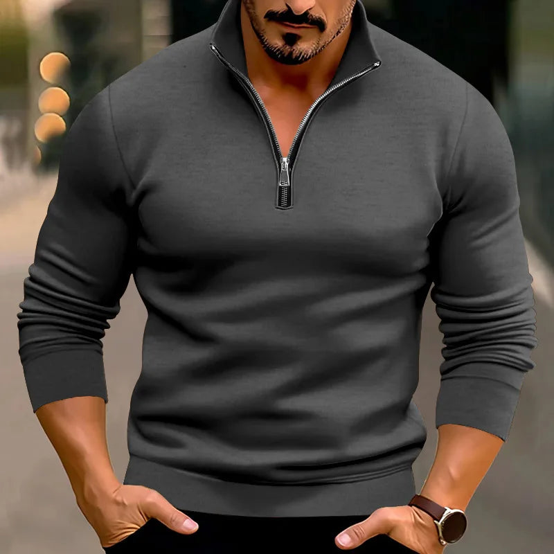 Men's Sweater | Front Zipper with Stand-up Collar Long Sleeves Casual