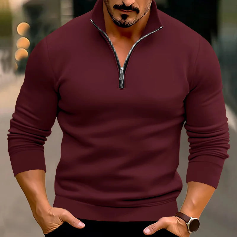 Men's Sweater | Front Zipper with Stand-up Collar Long Sleeves Casual