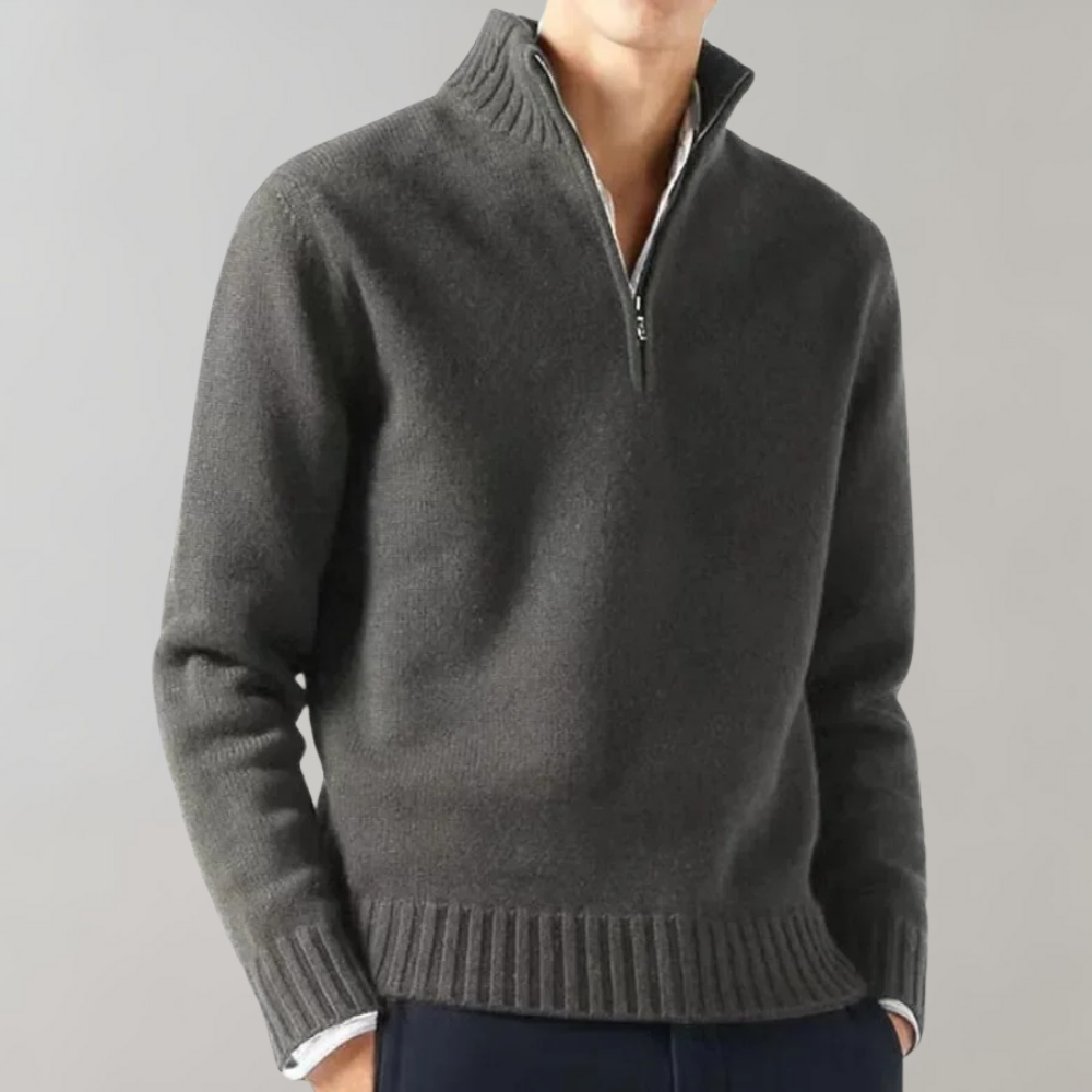 Men's Sweater | Long Sleeve Short Zip Pullover Casual Style