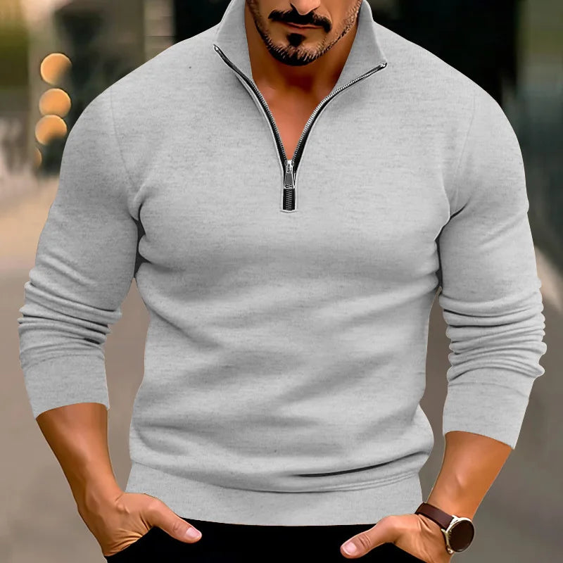 Men's Sweater | Front Zipper with Stand-up Collar Long Sleeves Casual