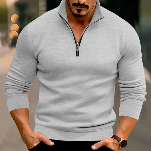 Black Stand-up Collar Front Zipper Long Sleeve Sweater for Men | Casual
