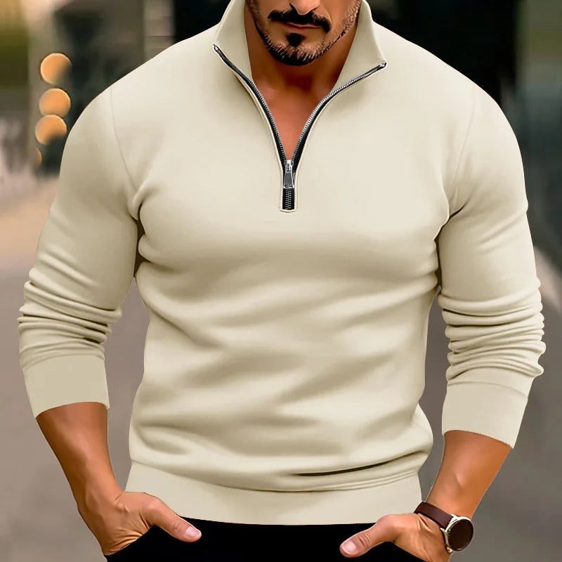 Men's Sweater | Front Zipper with Stand-up Collar Long Sleeves Casual