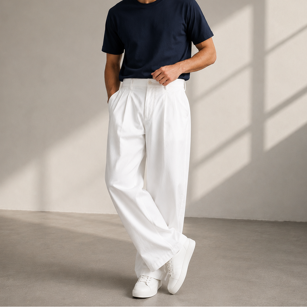 Pleated Wide Leg Full Length Relaxed Pants for Men | Everyday and Travel Wear