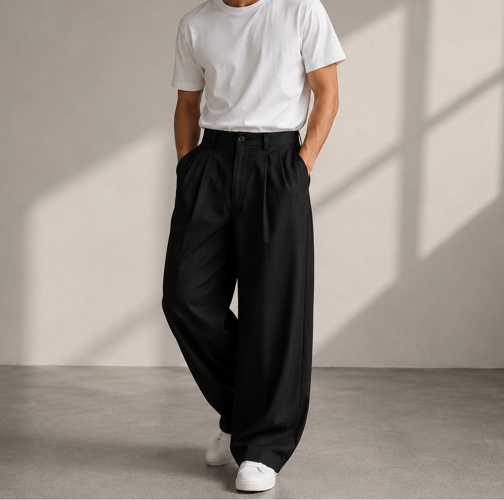 Pleated Wide Leg Full Length Relaxed Pants for Men | Everyday and Travel Wear