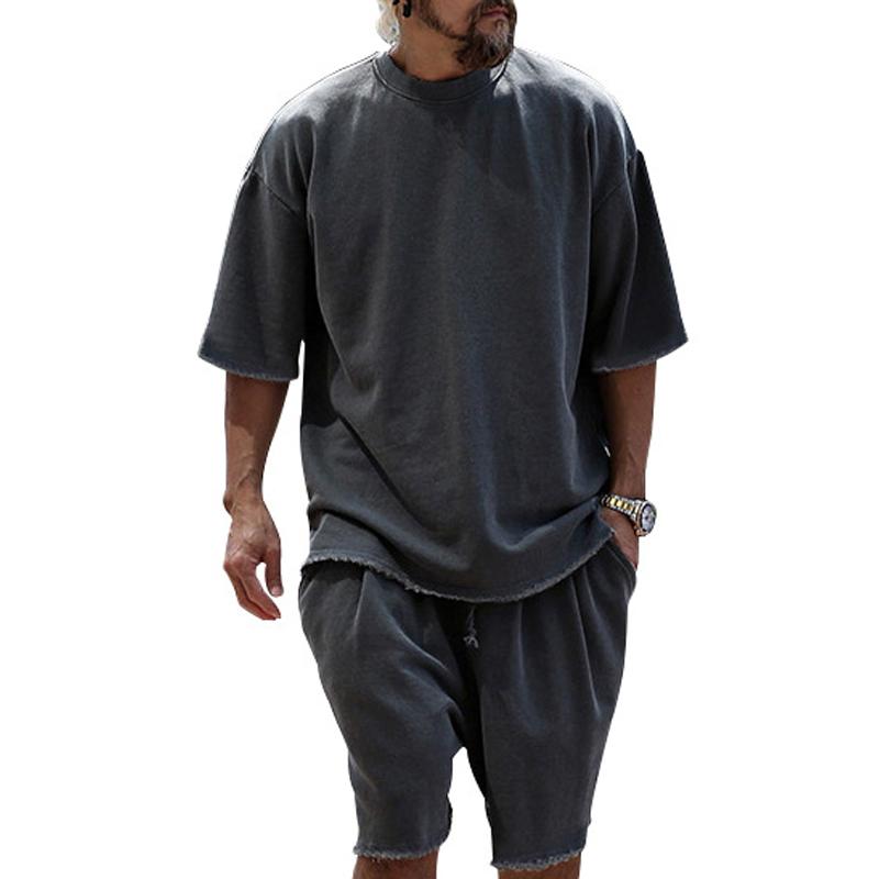 Cotton Crew Neck Tee and Shorts Set for Men | Summer Loungewear
