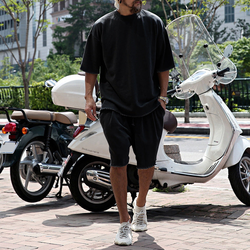 Cotton Crew Neck Tee and Shorts Set for Men | Summer Loungewear