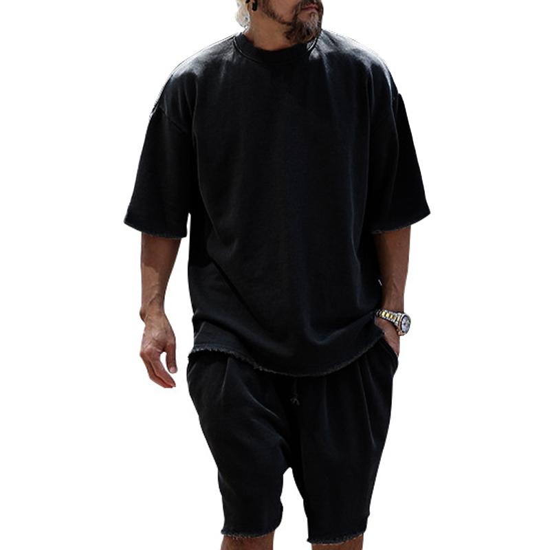 Cotton Crew Neck Tee and Shorts Set for Men | Summer Loungewear