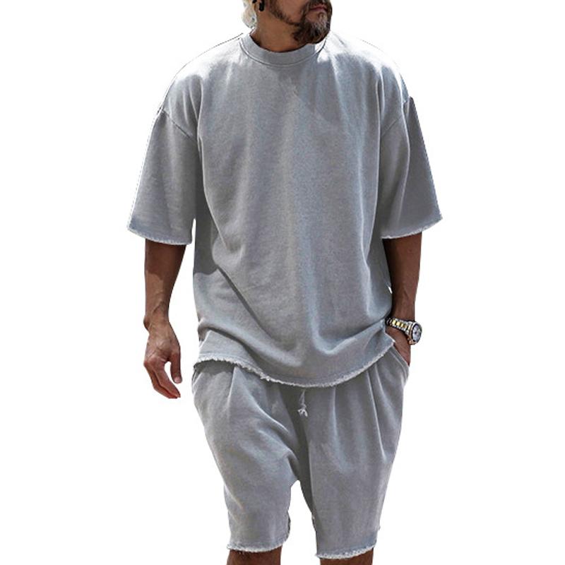 Cotton Crew Neck Tee and Shorts Set for Men | Summer Loungewear