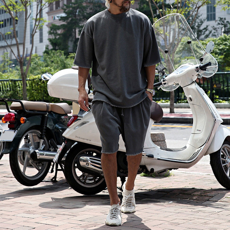 Cotton Crew Neck Tee and Shorts Set for Men | Summer Loungewear