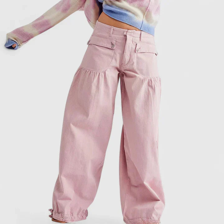 Lightweight Wide Leg Pleated Palazzo Pants with Double Pockets for Women
