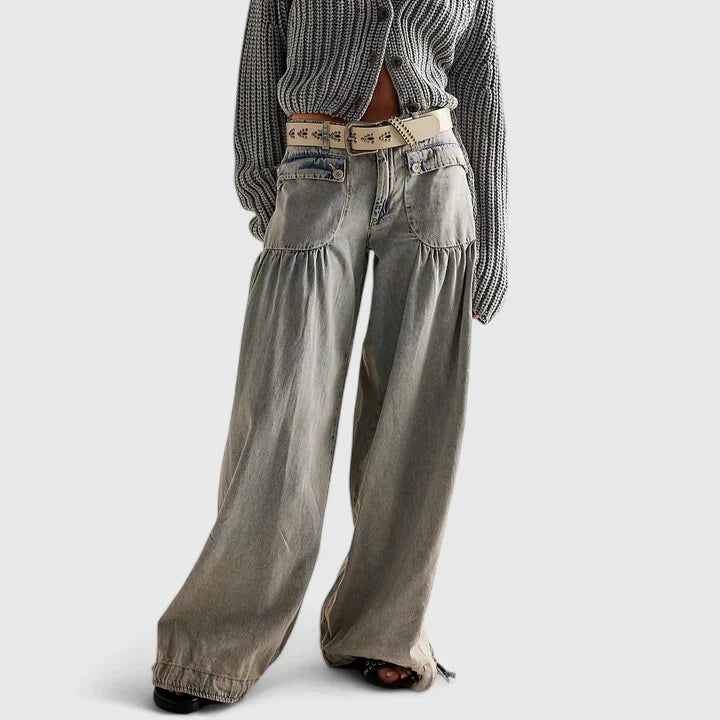 Lightweight Wide Leg Pleated Palazzo Pants with Double Pockets for Women