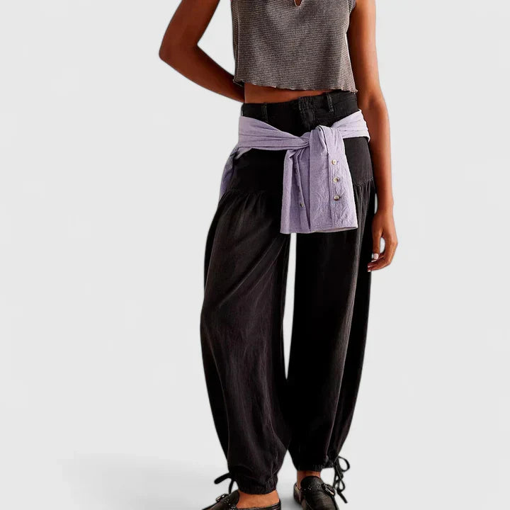 Lightweight Wide Leg Pleated Palazzo Pants with Double Pockets for Women