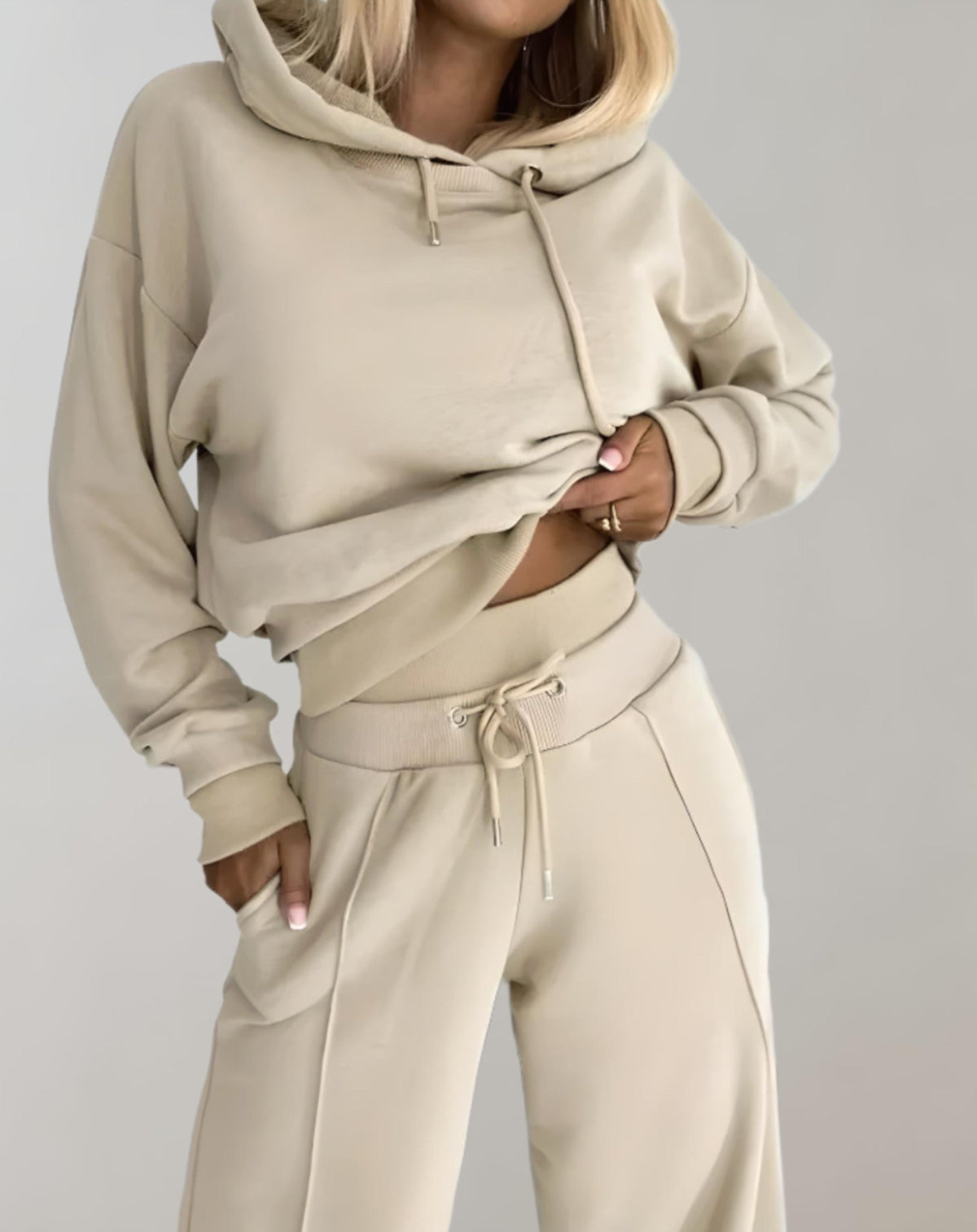 Cotton Blend Hoodie and Wide Leg Pants Set for Women | Loungewear