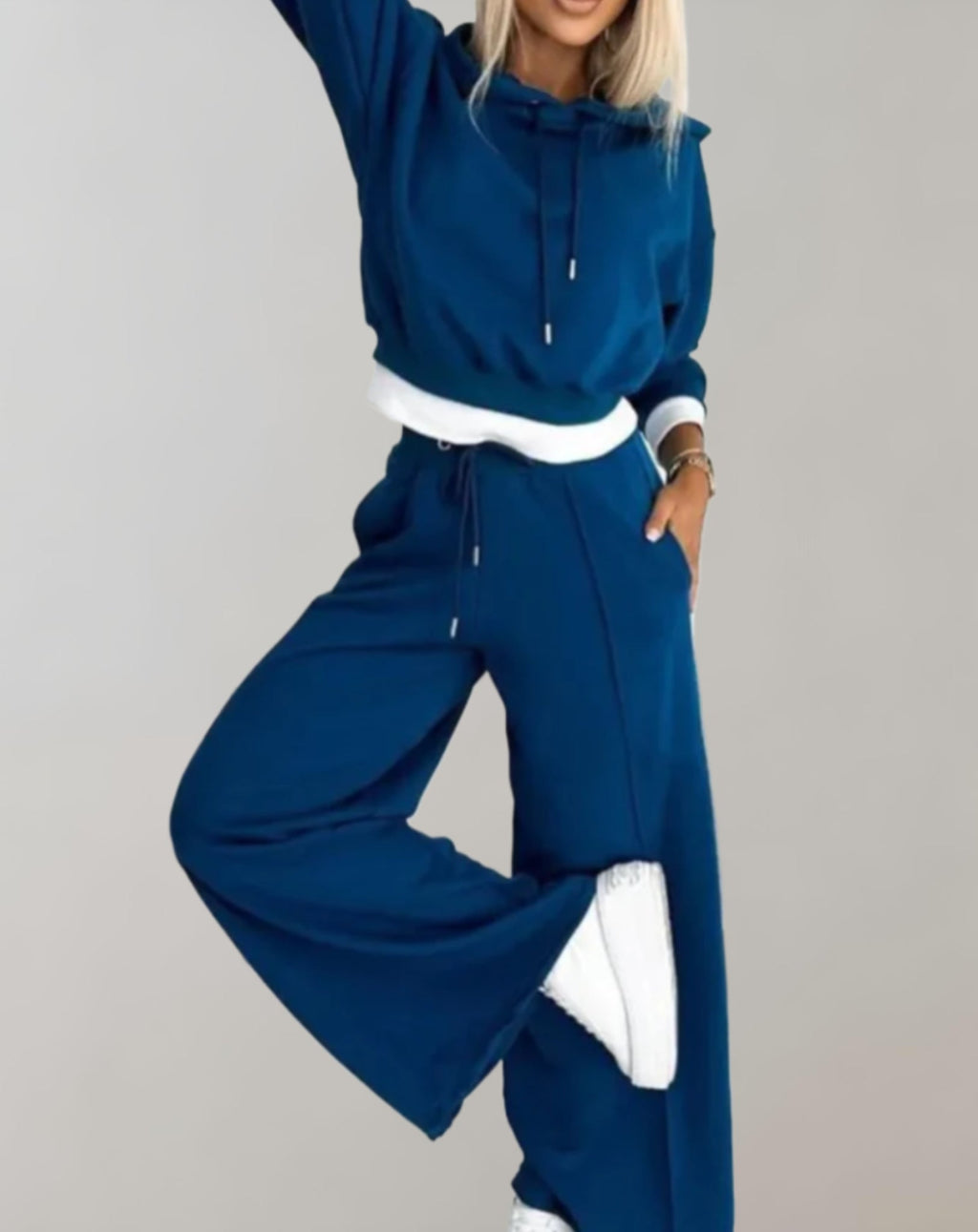 Cotton Blend Hoodie and Wide Leg Pants Set for Women | Loungewear