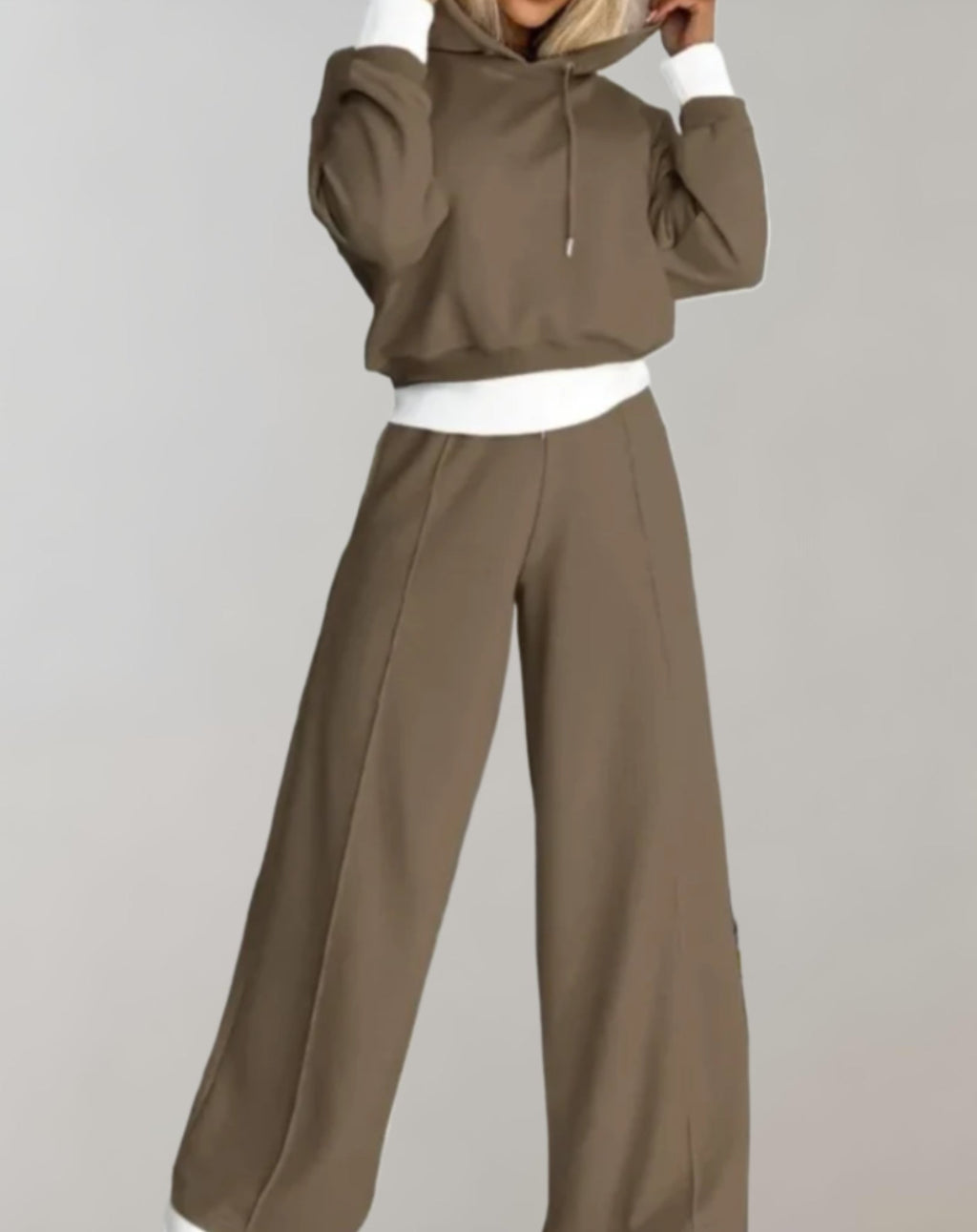 Cotton Blend Hoodie and Wide Leg Pants Set for Women | Loungewear