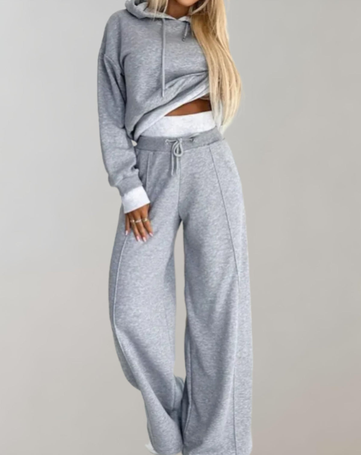 Cotton Blend Hoodie and Wide Leg Pants Set for Women | Loungewear