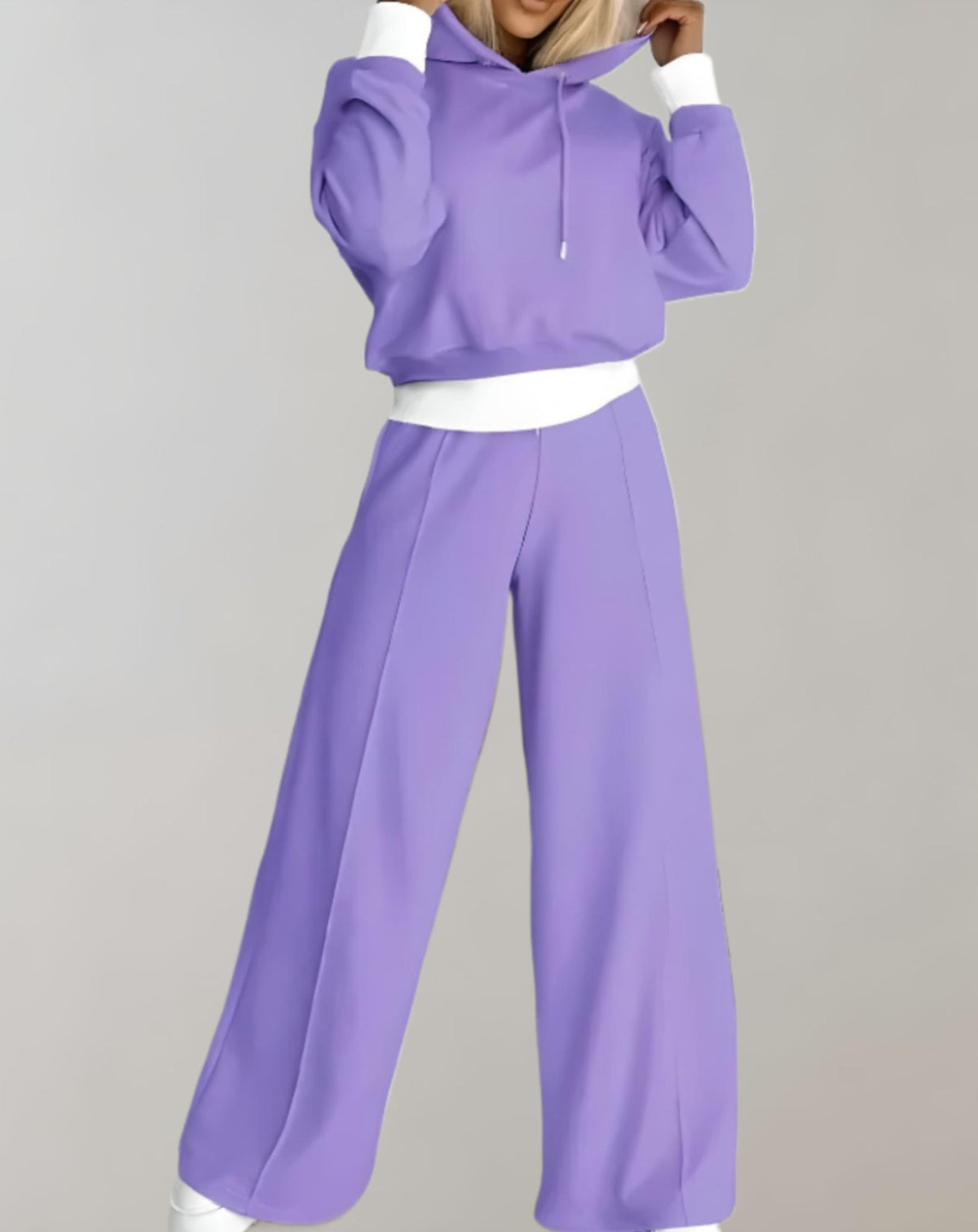 Cotton Blend Hoodie and Wide Leg Pants Set for Women | Loungewear