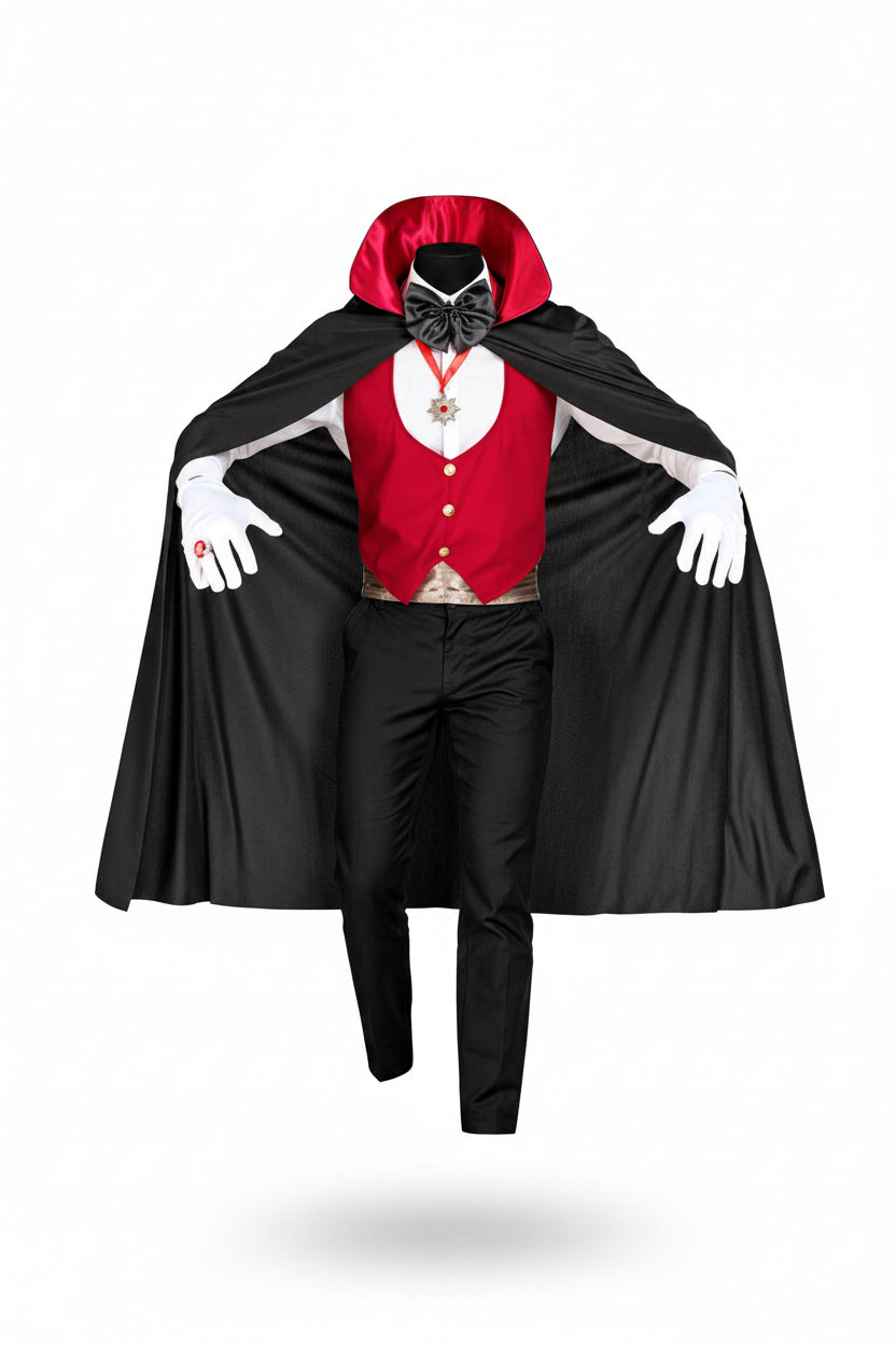 Red Vampire Vest Cape Costume Set with Accessories for Men | Halloween